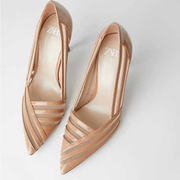 Zara Shoes - ZARA Nude Mesh Pointed Toe Pumps